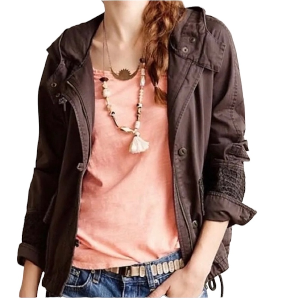 Anthropologie Hei Hei lace pocket utility anorak Jacket Medium brown